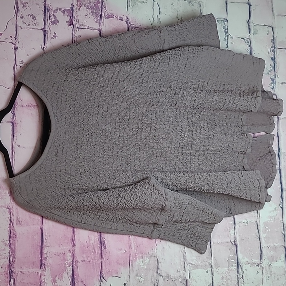 SHANNON PASSERO GRAY PURPLE LAGENLOOK CRINKLE THICK KNIT BUTTON BACK SWEATER XL